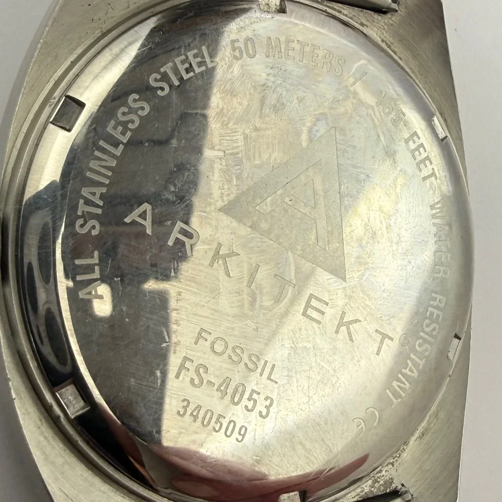 Fossil FS4053 Stainless Steel 40mm Day Date Silver Dial Mens Watch 50M new‎ batt